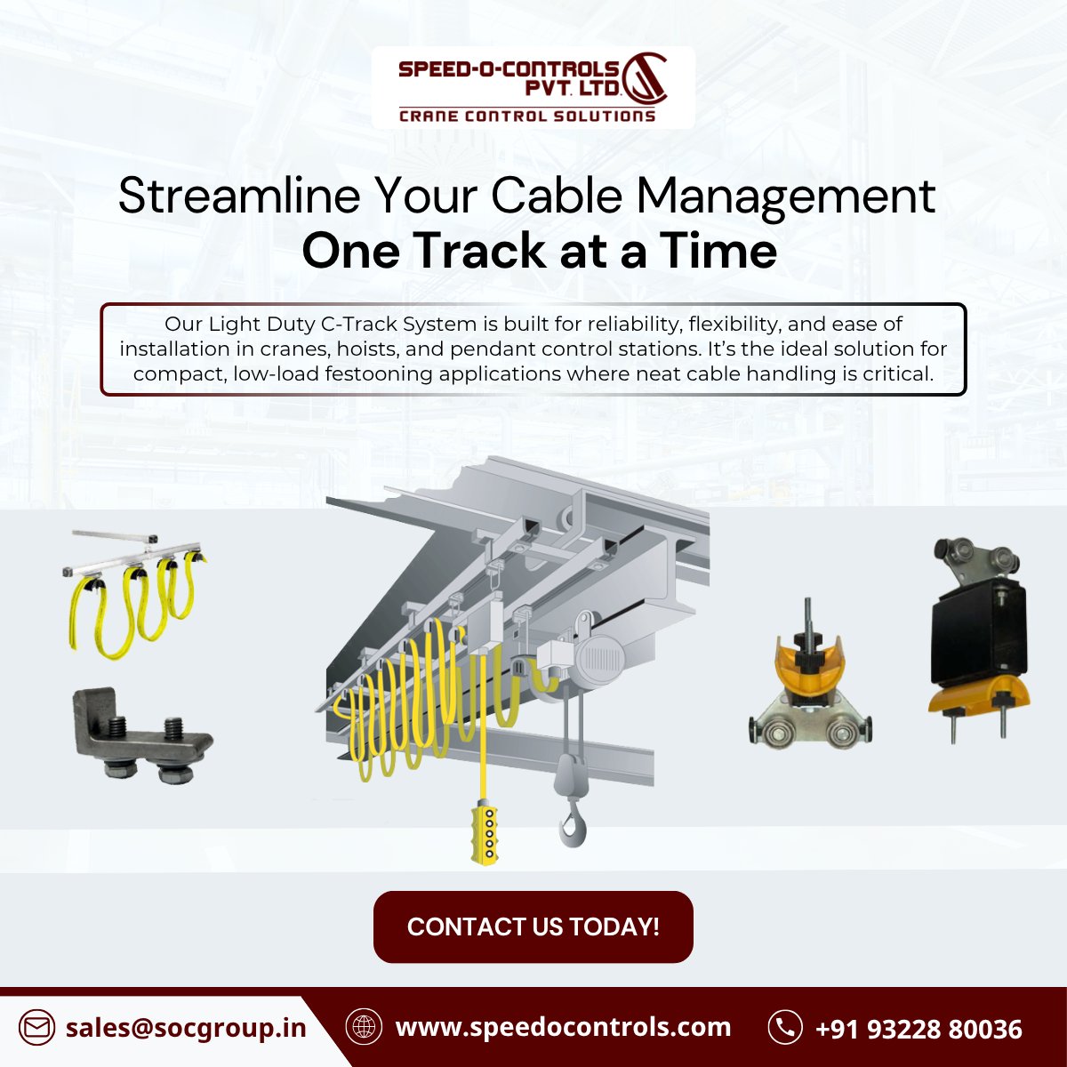 SpeedOControls's tweet image. Streamline cable management with Speed-O-Control’s Light Duty C-Track System ⚡
Compact, reliable &amp;amp; easy to install—perfect for cranes, hoists &amp;amp; pendant stations.
Smooth trolley movement, secure guidance, lasting durability.
#SpeedOControl #CTrackSystem #CableManagement