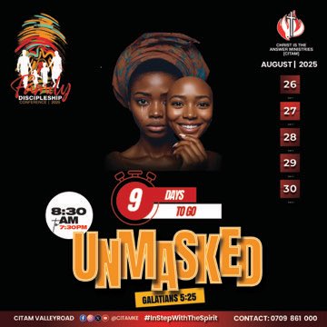 9 DAYS TO GO‼️

Have you registered? 

You can do so on the link below:
fdc.citam.org/register-fdc-2…

And see you there👏🏽👏🏽💯
#fdc #unmasked #instepwiththespirit