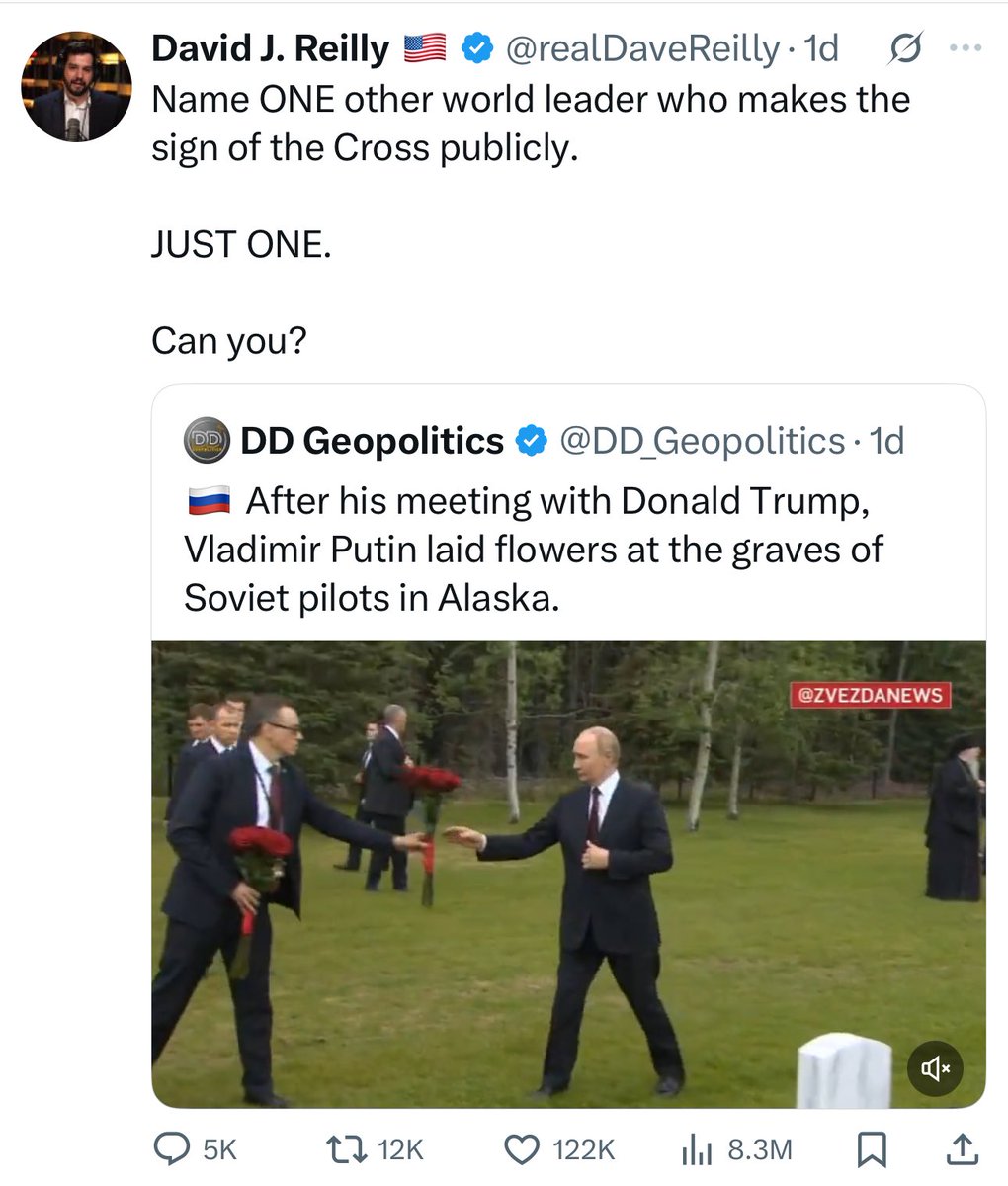 Putin kissed a gold plated Quran in a mosque in Chechnya. He allows Kadyrov to operate his own Sharia statelet within Russia and uses his Islamist fighters to ethnically cleanse Ukrainian Christians.

So based and Christian bro.