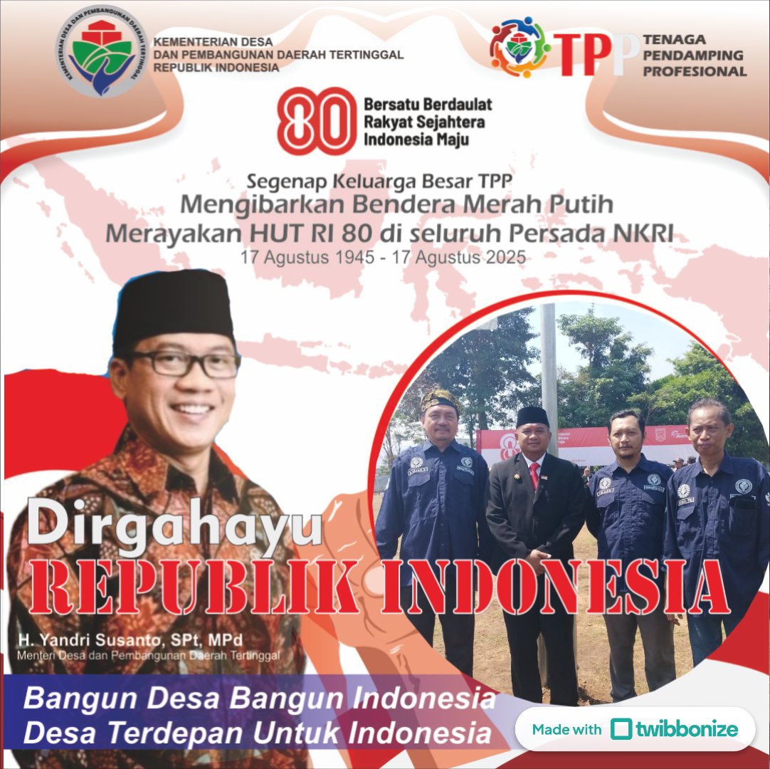 Narendra Fajar (@fajarpuger) on Twitter photo Dirgahayu Kemerdekaan RI ke 80 Merdeka
<a href="/prabowo/">Prabowo Subianto</a> <a href="/YandriSusanto27/">Yandri Susanto</a> <a href="/ahmadrizapatria/">Ahmad Riza Patria</a>
#TPPKibarBenderaMerahPutih
#TPPDirgahayuRI80
#BangunDesaBangunIndonesia
<a href="/kemendespdt/">#BangunDesaBangunIndonesia</a> <a href="/bpsdmkemendesa/">Bpsdm Kemendesa</a> Dirgahayu Kemerdekaan RI ke 80 Merdeka
<a href="/prabowo/">Prabowo Subianto</a> <a href="/YandriSusanto27/">Yandri Susanto</a> <a href="/ahmadrizapatria/">Ahmad Riza Patria</a>
#TPPKibarBenderaMerahPutih
#TPPDirgahayuRI80
#BangunDesaBangunIndonesia
<a href="/kemendespdt/">#BangunDesaBangunIndonesia</a> <a href="/bpsdmkemendesa/">Bpsdm Kemendesa</a>