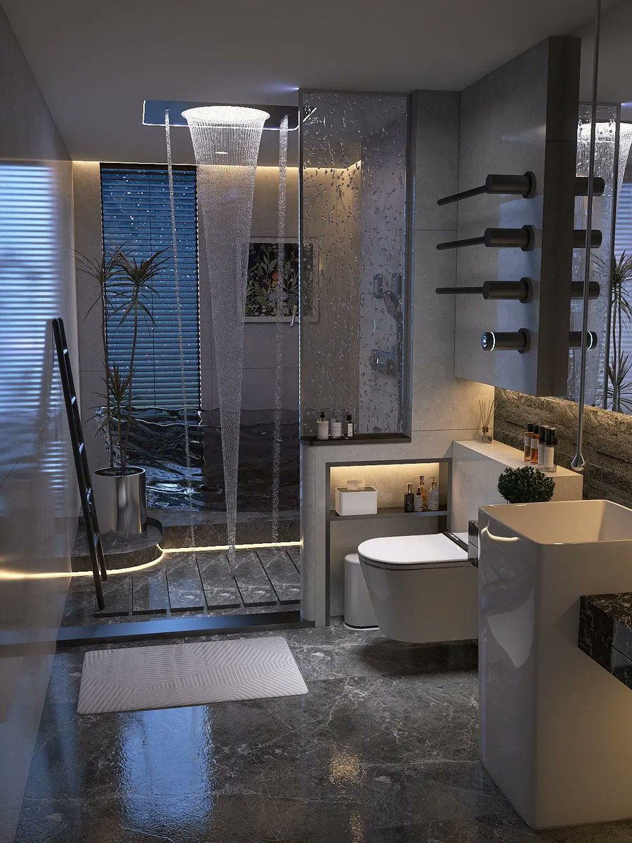 vrishtidesigns's tweet image. Not your average bathroom, this space feels more like a five-star spa.
A rainfall chandelier shower, mood lighting, and stone textures turn daily routines into pure luxury. 🖤✨

#LuxuryBathroom #ModernDesign #SpaVibes #InteriorInspiration #BathroomGoals #VrishtiDesigns