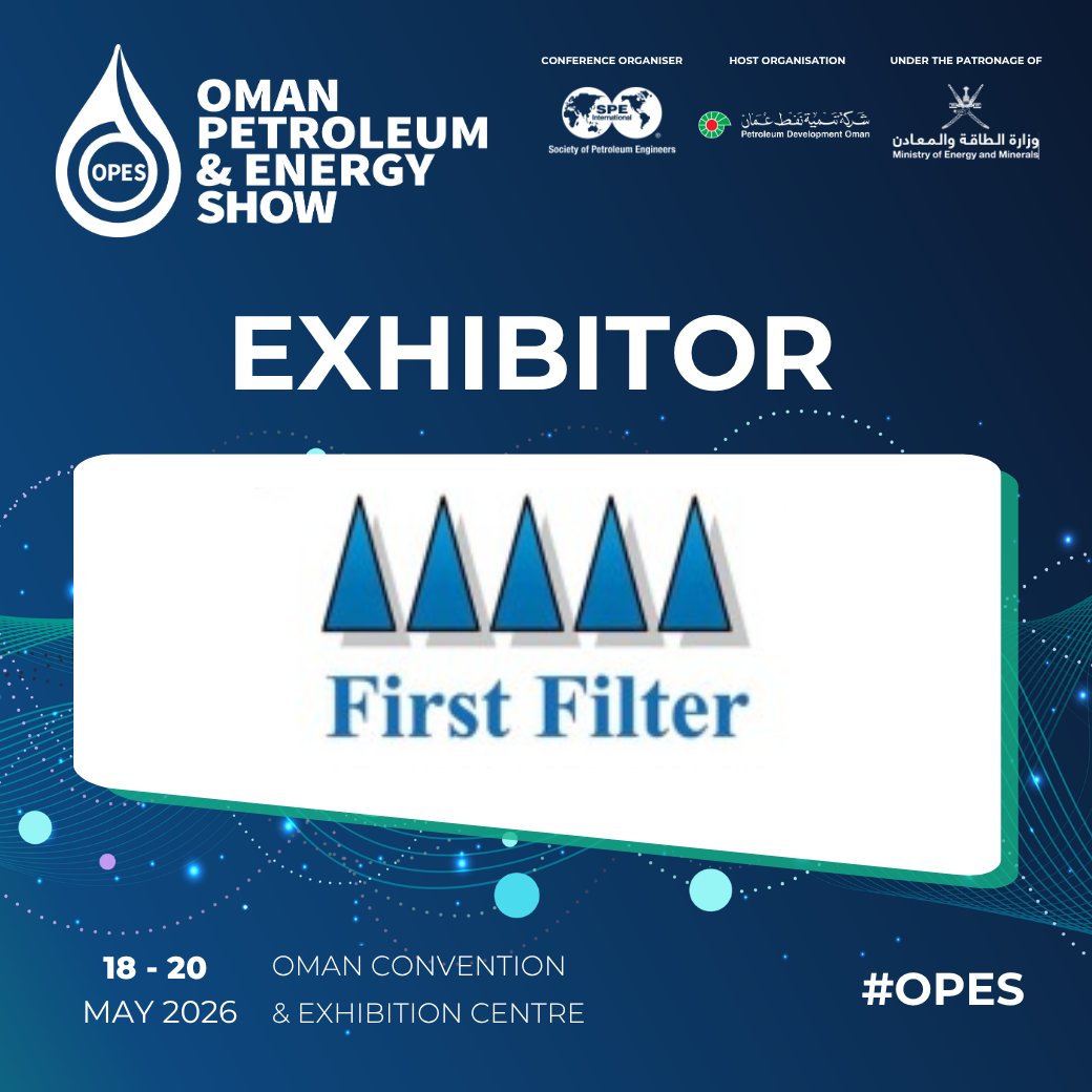 We are excited to welcome First Filter as an exhibitor for OPES 2026!  

Get in touch to book your stand today: eu1.hubs.ly/H0lMRMM0

#OPES2026 #oilandgas #energy #petroleum #sustainability #cleanenergy