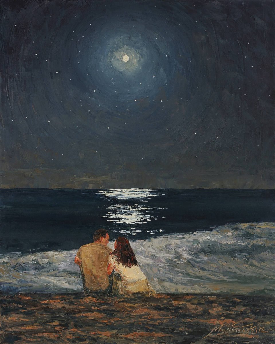 DailyClassicArt's tweet photo. Marianna Foster - "Moonlight Over the Ocean" (2019) https://t.co/KBfhdwrLO2