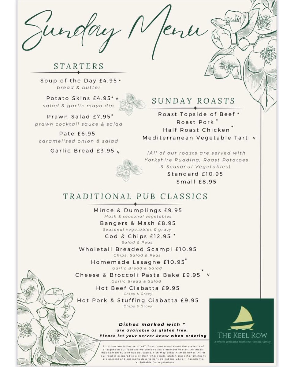 On Sunday’s we don’t just serve Sunday roasts! Check out our Sunday menu below 👇

We keep our whole bar area free every Sunday for walk-ins … pop in and say hello 👋