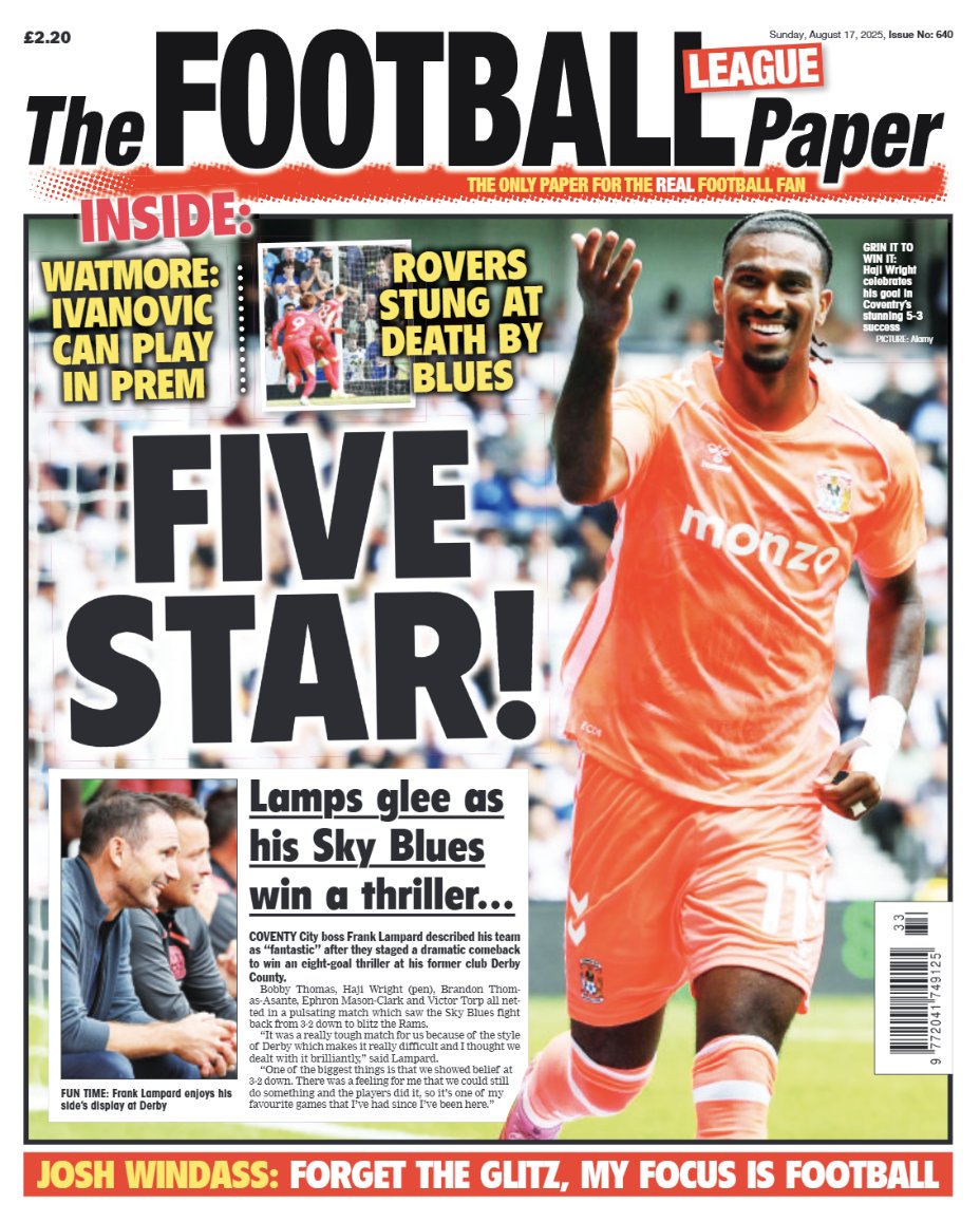 🗞️ 𝐅𝐑𝐎𝐍𝐓 𝐏𝐀𝐆𝐄 🗞️

⚡️ Lampard's Sky Blues win a thriller
🗣️ Josh Windass' big interview
🔵 Blackburn stung at the death by the Blues

And MUCH more from across the football leagues!

The Football League Paper is on sale NOW! Subscribe online HERE: theleaguepaper.com/subscriptions/