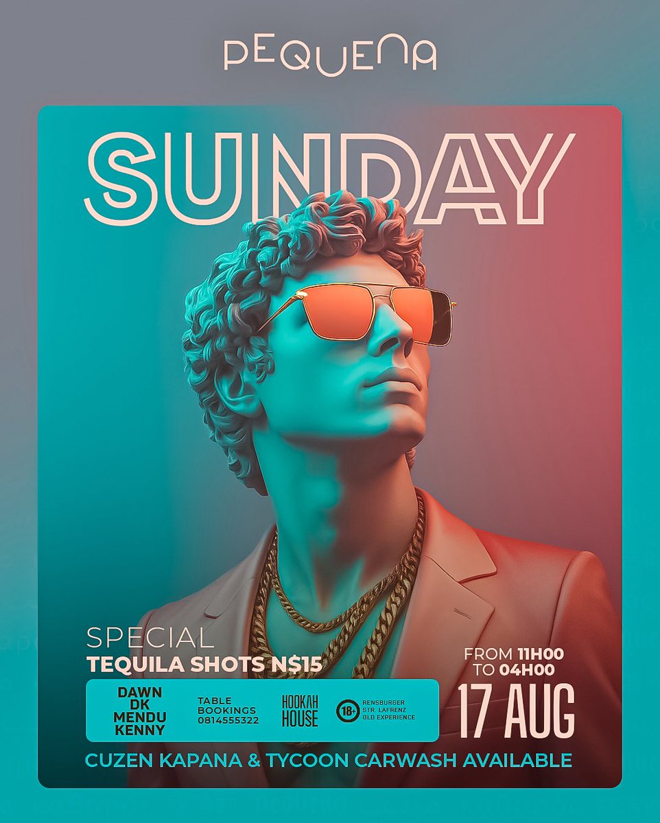 PequenaNamibia's tweet image. Tequila, Poitjie, kapana, carwash and good vibes only! 🎶🔥 Hit up Péquéna this Sunday for good vibes!  #WeekendMode