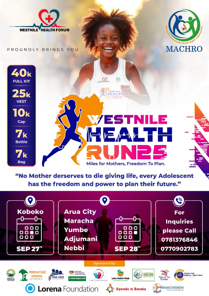Westnile Health Forum (@wnhealthforum) on Twitter photo 15 local-based CSOs have united to deliver the 2nd Edition of the #WestnileHealthRun25🏃🏾♀️🏃🏾♂️💨 This year, we run for mothers, children & adolescents — because no mother should die giving birth, and every child & adolescent must thrive.
#MakingWestNileGreatAgain
<a href="/AyumeCharles/">Charles Ayume</a> 15 local-based CSOs have united to deliver the 2nd Edition of the #WestnileHealthRun25🏃🏾♀️🏃🏾♂️💨 This year, we run for mothers, children & adolescents — because no mother should die giving birth, and every child & adolescent must thrive.
#MakingWestNileGreatAgain
<a href="/AyumeCharles/">Charles Ayume</a>