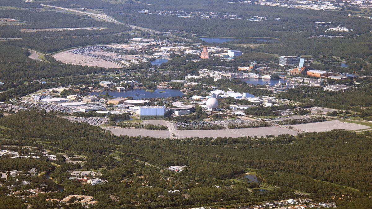 Aerial look at EPCOT and Disney's Hollywood Studios from 3100 ft.