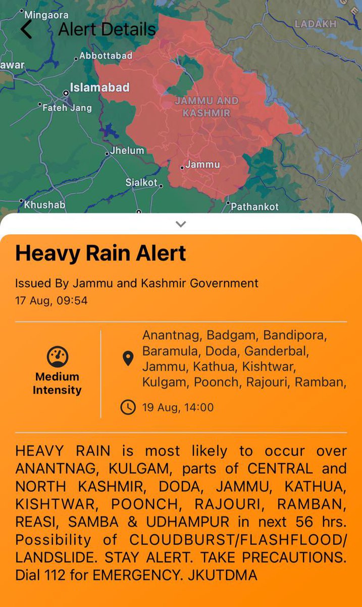 WEATHER ADVISORY
As per the latest alert received from the Meteorological Department, Srinagar, heavy rain and gusty winds are highly likely to affect various regions including Baramulla in next 56 hours .
<a href="/OfficeOfLGJandK/">Office of LG J&K</a> 
<a href="/mingasherpa/">Minga Sherpa</a> 
<a href="/DCBaramulla/">Deputy Commissioner Baramulla</a> 
<a href="/diprjk/">Information & PR, J&K</a>