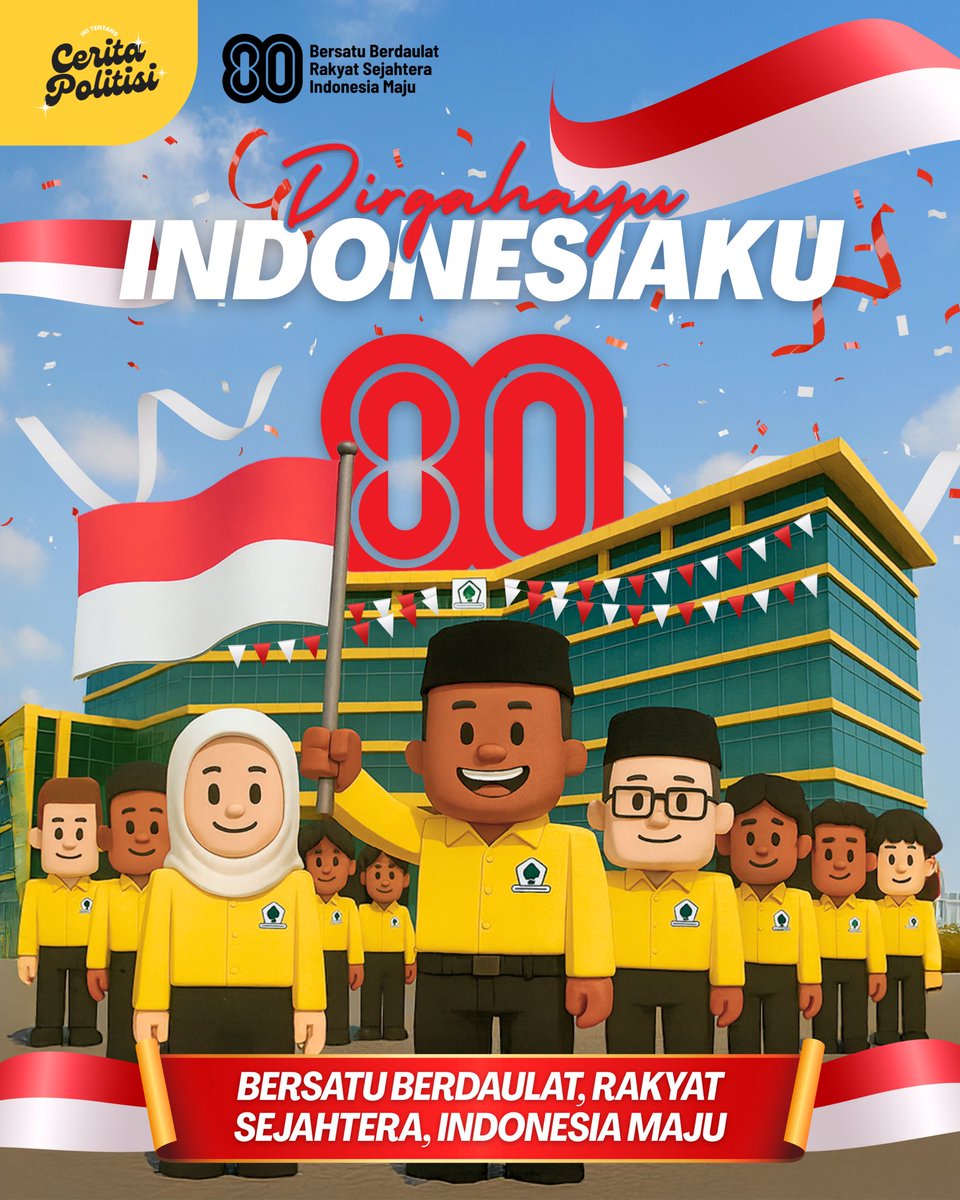 ceritapolitisi's tweet image. Dirgahayu Republik Indonesia ke-80! 🇮🇩
Tahun ini, kita rayakan kemerdekaan dengan Bersatu Berdaulat, Rakyat Sejahtera, Indonesia Maju.

#BahlilLahadalia #ESDM #Golkar #PrabowoGibran