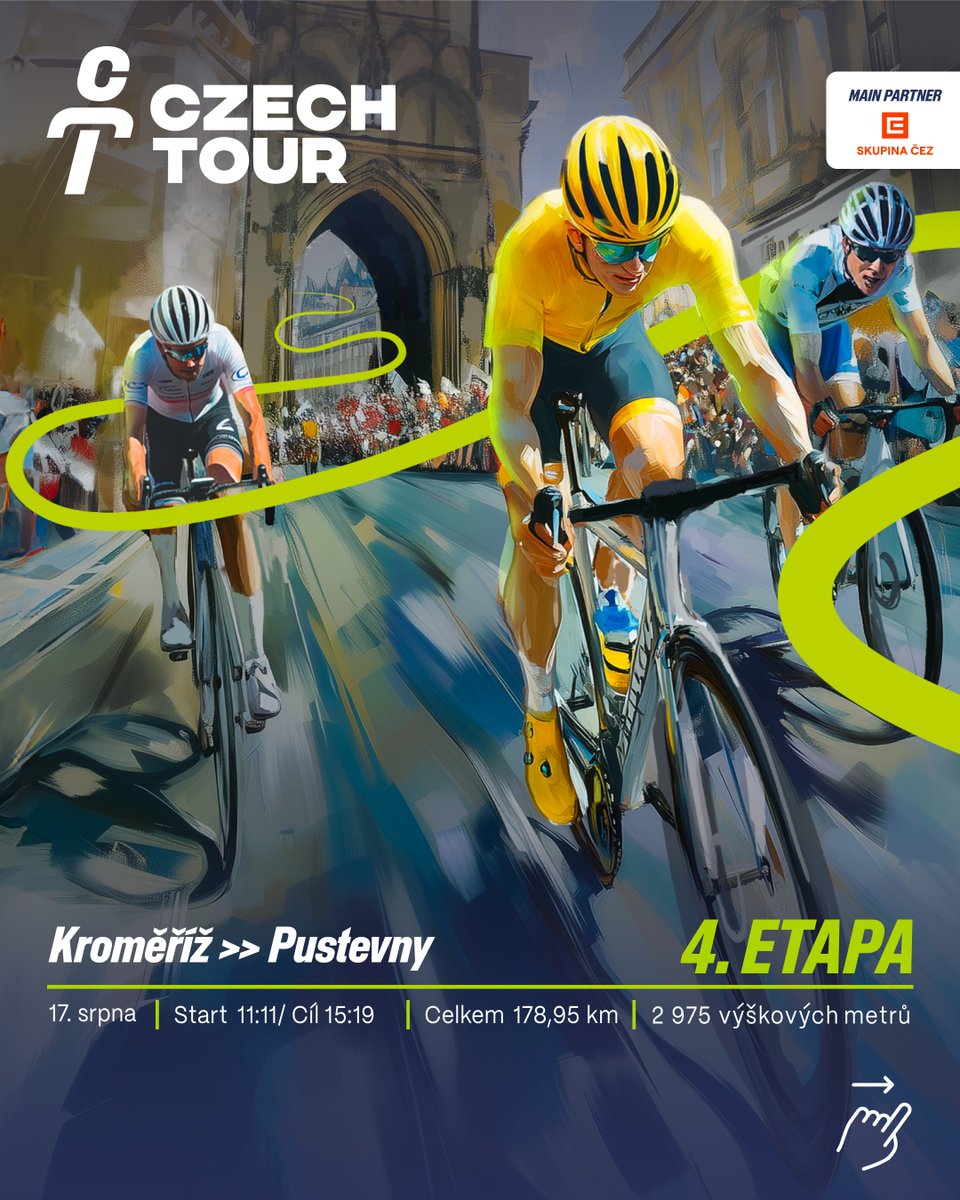 Czech_Tour's tweet photo. Čtvrtá etapa Czech Tour je tady! 👋🏼  Nastuduj si průjezdy, ať víš, kde kdy chytit peloton a udělat pořádnou atmosféru. 🥳
Jestli nechceš spoléhat na svůj orientační smysl, https://t.co/WzWe0WTPcV tě podrží. ✅ https://t.co/TJ3ShjbLtA