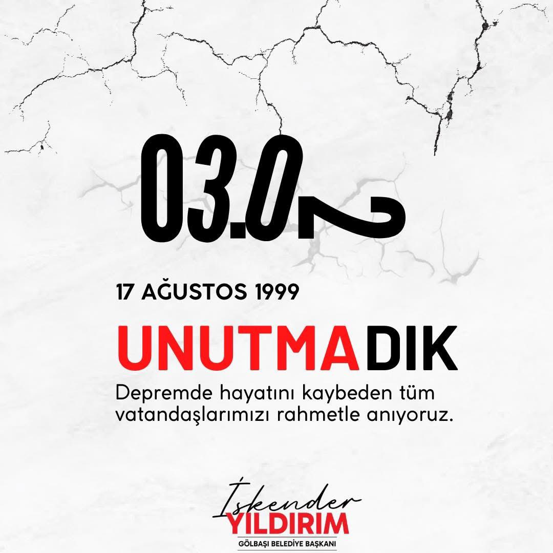 17 Ağustos 1999… 

Hafızalarımıza kazınan büyük acının üzerinden tam 26 yıl geçti. O gece binlerce canımızı yitirdik, milyonlarca insanımızın hayatı altüst oldu.

Bizler 6 Şubat’ta yaşadığımız büyük felaketle bir kez daha gördük ki, depremler unutulduğunda değil, hatırlandığında