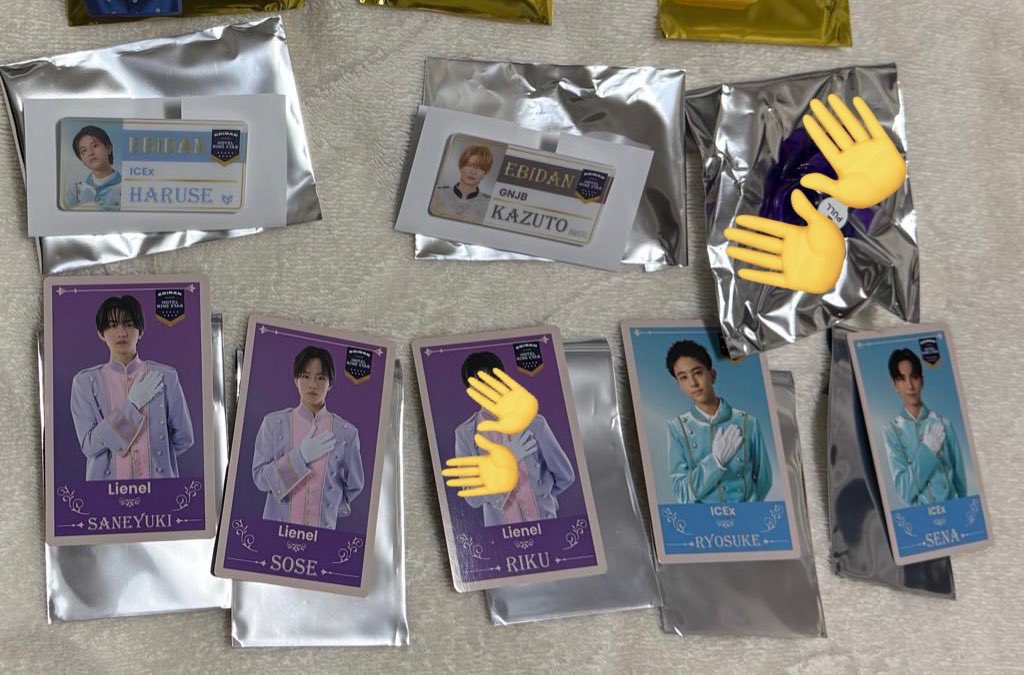 EBIDAN THE LIVE 2025 ランダム 交換

求
超特急タカシ
タクヤ、ハル、アロハ、リョウガ、シューヤ
or
定価
※異種可
譲
トレカ
ICEx
八神遼介
竹野世梛
Lienel
高桑真之
武田創世

ネームバッジ
杢代和人、阿久根温世

エビライ終演後30分頃まで手渡し〉郵送。条件良い方優先。DM移動後キャンセル不可