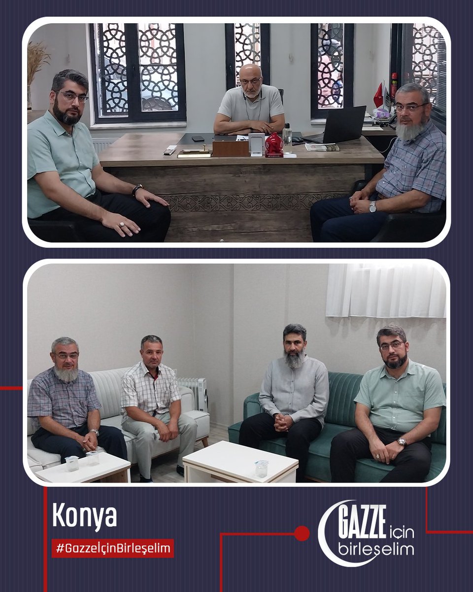 Köklü Değişim olarak"Gazze İçin Birleşelim"çağrısı ile başlattığımız ziyaretler kapsamında Konya'da
İHH Konya İl Başkanı Dr. Hasan Hüseyin UYSAL  
Tevhid Dergisi Konya Temsilcisi Mehmet KARLI
AGD Konya şubesi adına Mücahit CİVAN ile istişarelerde bulunduk
#GazzeİçinBirleşelim