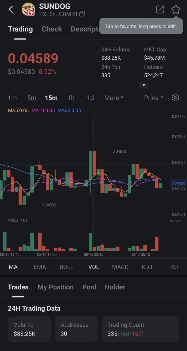 Checking out $SUNDOG on <a href="/TokenPocket_TP/">TokenPocket</a> 📈
The candlestick chart looks, powered by <a href="/sunpumpmeme/">SunPump</a> &amp; <a href="/SUNDOG_TRX/">SunDog 🐾</a> 
Perfect tool for tracking market moves in real-time.

Zealy ID: babsnuel