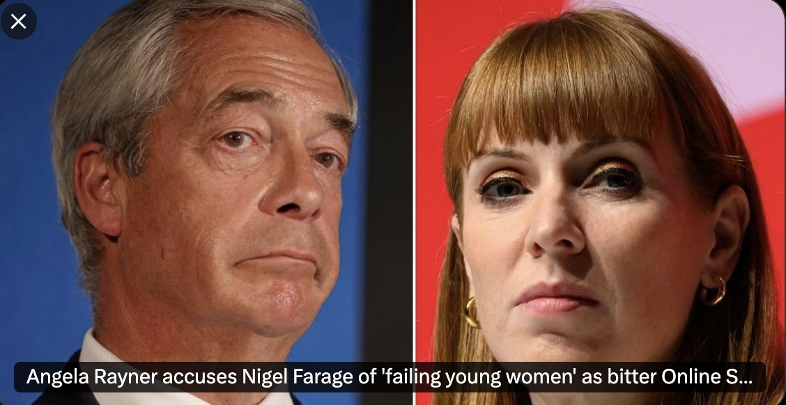 WHO'S REALLY "FAILING WOMEN?"
Angela Rayner has accused Nigel Farage of "failing a generation of young women" by vowing to scrap the Online Safety Act

Labour voted against a rape gang inquiry (Rayner didn't even bother to vote/Farage voted for an inquiry)

Labour councils for