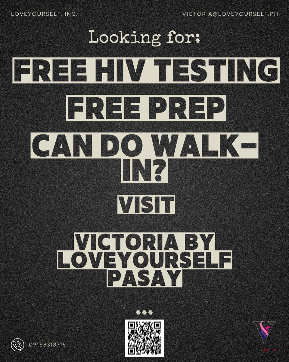 GenesisGelo's tweet image. Get your HIV test here at
Victoria by Loveyourself - Pasay
Open for Walk-in
#sexualhealth #stiawareness #freehivtest #pasayhealth