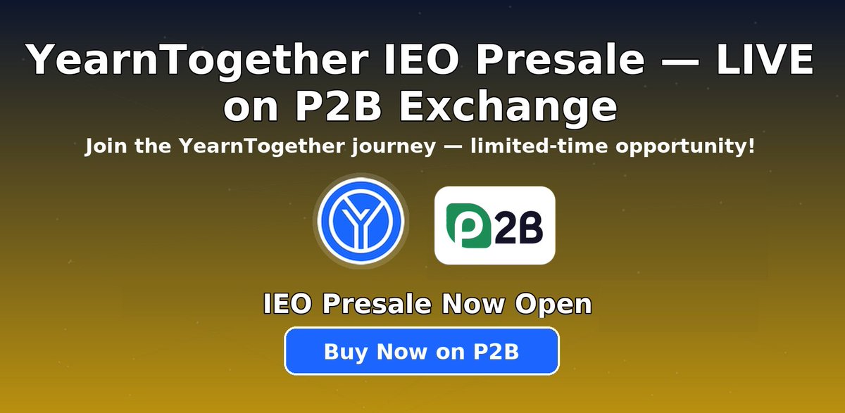 yearn_together's tweet photo. 🚀 YearnTogether IEO Presale is LIVE on P2B!
Be early, join the community, and secure your allocation.
🔗 Join now: 
https://t.co/mGMPTl4zQJ

#YearnTogether #IEO #Crypto #P2B #Launchpad #Presale https://t.co/n6UWozObcz