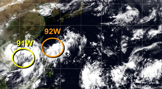 南シナ海に91Wが登場し、92Wのほうは警戒レベルが「中」に引き上げられた