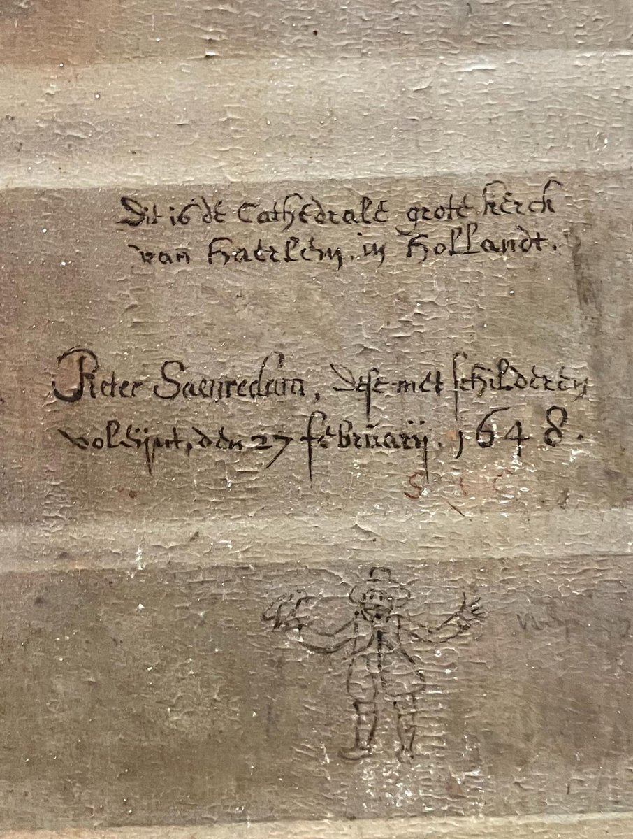 Saenredam's signature with a funny cartoon on a painting of Haarlem's St Bavo.