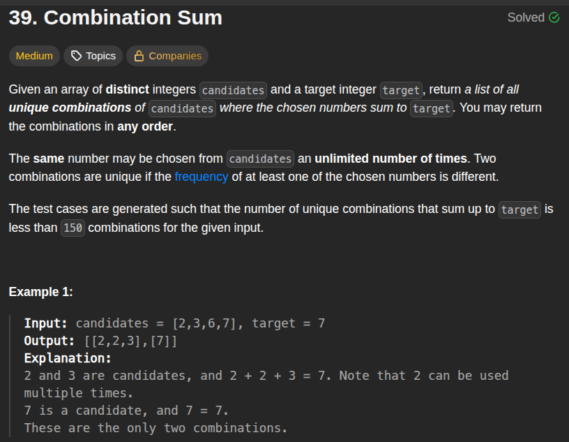kunalpaliwall13's tweet photo. Combination Sum problem:
Just solved this question called combination sum which was based on the pattern of backtracking. Let’s unpack how recursion + undoing choices builds all valid combinations. https://t.co/1oIFaNaLqA