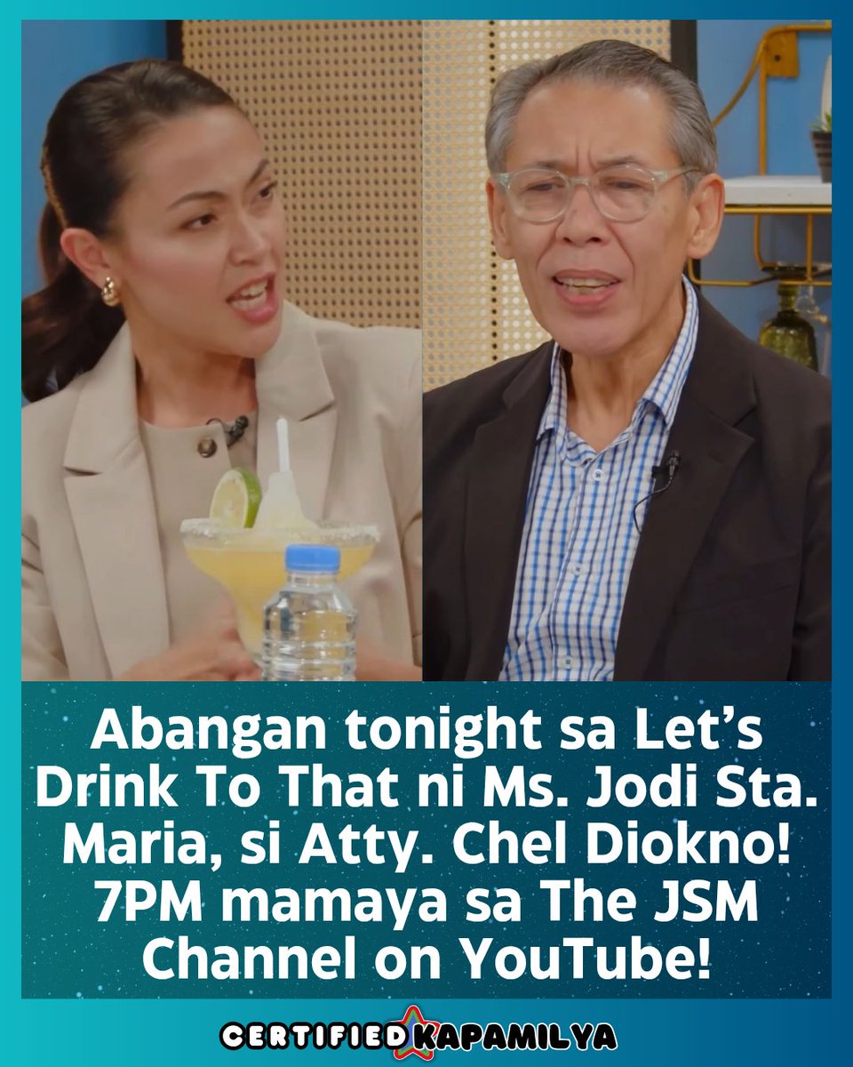CertKap's tweet photo. Attention #CHELdren, Si Atty. @ChelDiokno ang makakasama mamaya nina Ms. @JodiStaMaria at @ItsACsLife AC Soriano sa "Let Drink to That" ng The JSM Channel sa YouTube. Mamayang 7pm na po yan!
Link: https://t.co/mYrUN01mgT
Admin Two
https://t.co/mYrUN01mgT https://t.co/u6B7U2D6UI