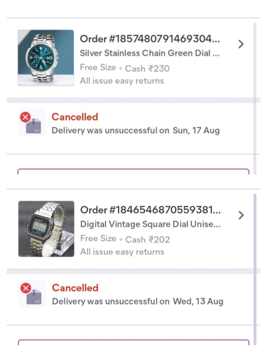 its_Anish07's tweet photo. I ordered two watches, yet delivery failed without any call from the partner. Customer support blames “logistics issues” and insists I missed a call that never came. Now my orders stand canceled. Is this the service a reputed company should deliver? 
@Meesho_Official https://t.co/BSoVIoqZ44