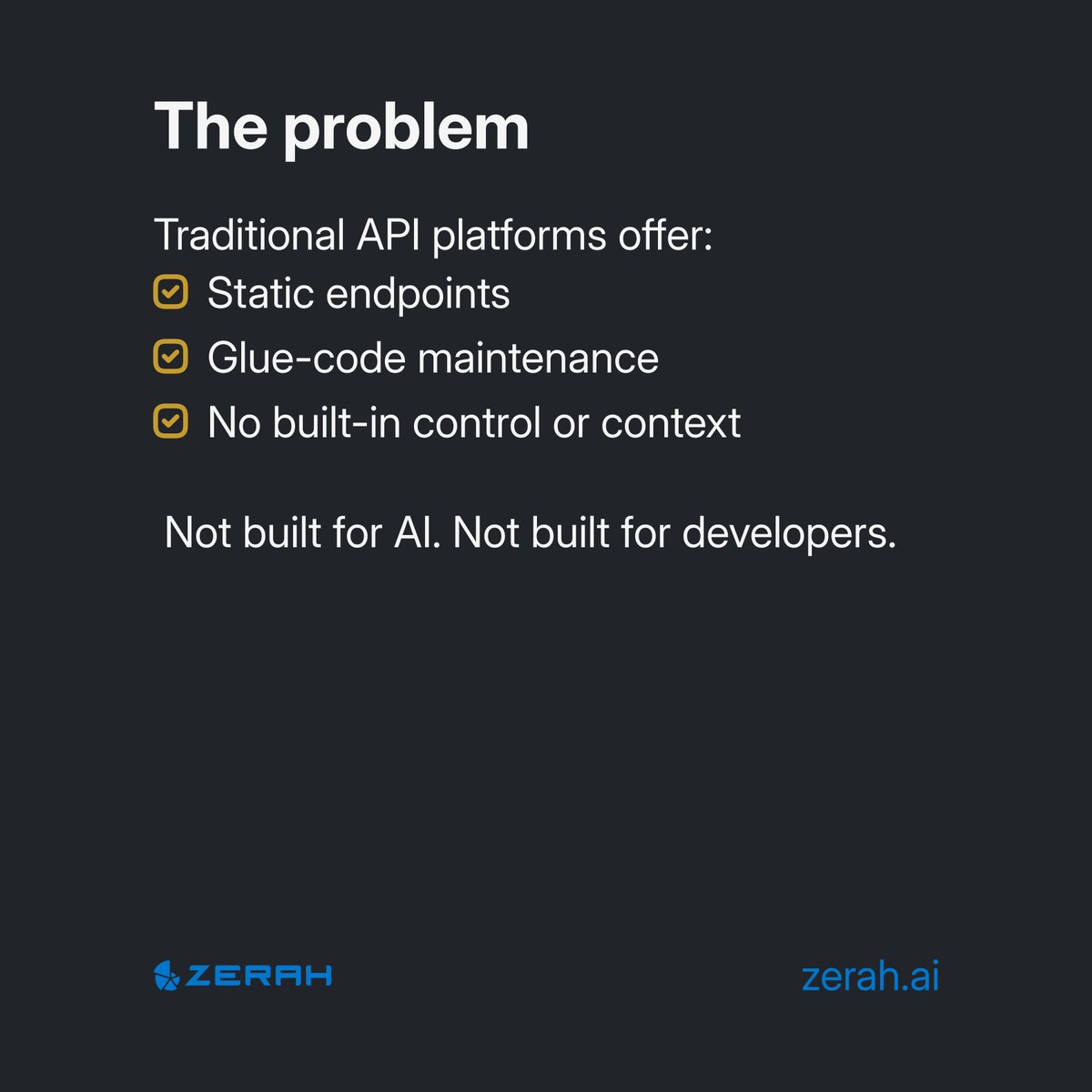 zerah_ai's tweet photo. Most API platforms stop at endpoints.

They don’t give you the infrastructure for intelligent automation.

That’s where ZERAH is different.

Read more: https://t.co/ZKkJv9XQUQ

#ZERAH #AINative #IntelligentAutomation #APIMarketplace #AgenticAI https://t.co/lRNoBkJ1s1