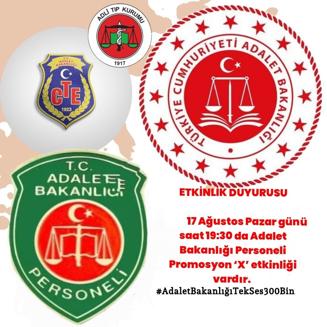 Adalet_Personel's tweet photo. 📢 ETKİNLİK DUYURUSU 📢 

📆1️⃣7️⃣ Ağustos Pazar (bugün) 

⏰️1️⃣9️⃣.3️⃣0️⃣ da 

Adalet Bakanlığı Personelleri Sayfası olarak #maaş promosyonu için büyük ‘X’ etkinliğine bekliyoruz.

18 Ağustosta (yarın) yapılacak olan #Promosyon ihalesi öncesinde büyük ses getirmek için birlikteyiz. https://t.co/MJ4TAwuvKt