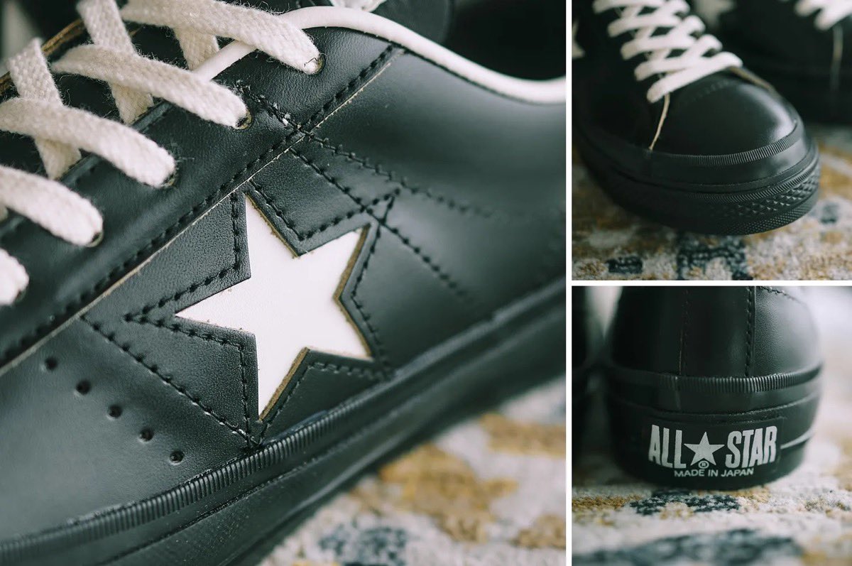 茶芯のレザーを使用した CONVERSE『ONE STAR J “BLACK LEATHER”』が
