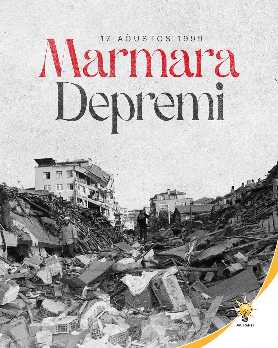 17 Ağustos 1999 Marmara Depremi’nin üzerinden 26 yıl geçti. Bu büyük felakette hayatını kaybeden vatandaşlarımızı rahmetle anıyor, yakınlarının üzüntüsünü paylaşıyoruz.

Yaşanan acı günü ve kayıplarımızı asla unutmadık, unutmayacağız.
