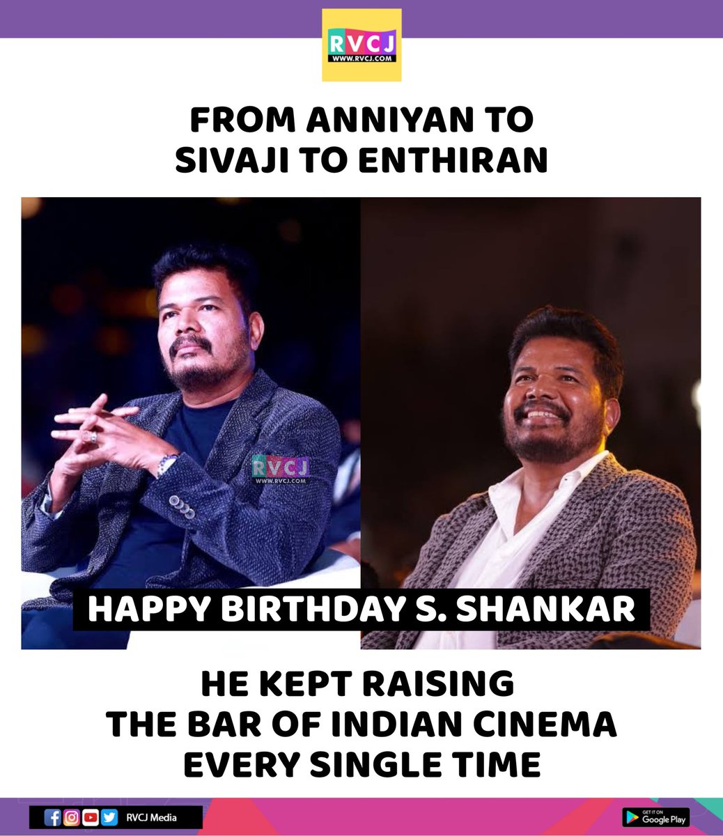 rvcjmovies's tweet photo. Happy Birthday S. Shankar!
#sshankar #anniyan #shivajitheboss #enthiran #robot @shankarshanmugh https://t.co/t8dL09iGK6