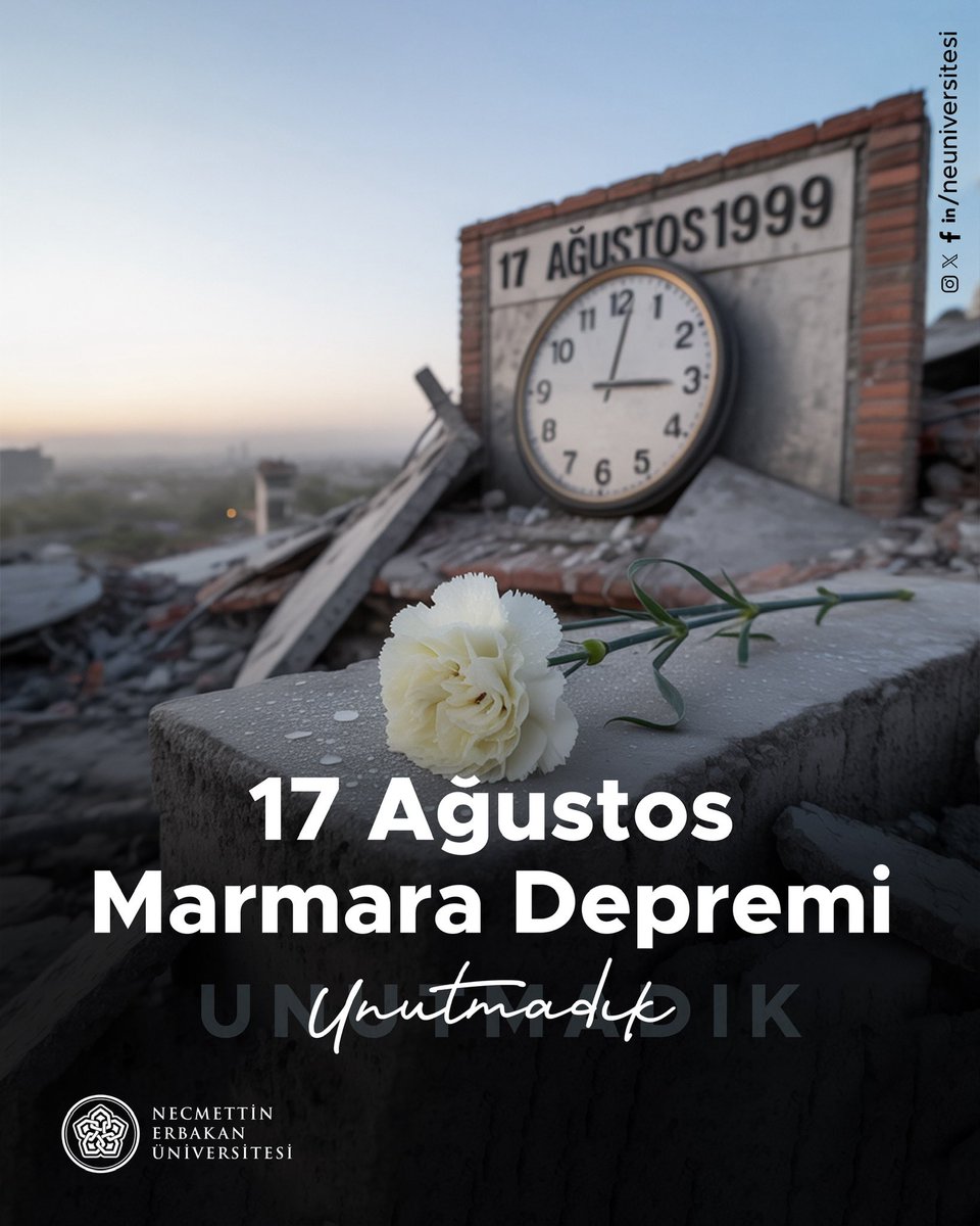 Necmettin Erbakan Üniversitesi (@neuniversitesi) on Twitter photo #17Ağustos1999 Marmara Depremi'nde hayatını kaybeden vatandaşlarımızı rahmetle anıyoruz. #17Ağustos1999 Marmara Depremi'nde hayatını kaybeden vatandaşlarımızı rahmetle anıyoruz.