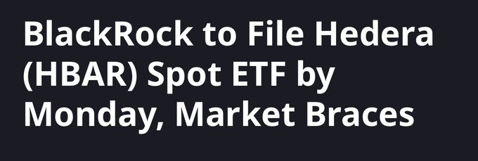 cryptodotnews's tweet photo. Hearing things through the grapevines.

Blackrock to file for a $HBAR spot ETF by Monday. https://t.co/GQ6FgpoUw9
