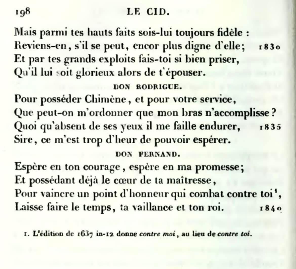 LisaKamenHirsig's tweet photo. «Laisse faire le temps, ta vaillance et ton roi». Sous une apparente légèreté, feignant de conseiller l’abandon, Don Fernand intime à Don Rodrigue de retourner au combat (laisse faire ta vaillance) et de lui faire confiance. 
Ça change de bien des «auteur·ice·s »d’aujourd’hui. 🙄 https://t.co/Kh1CWT5hac