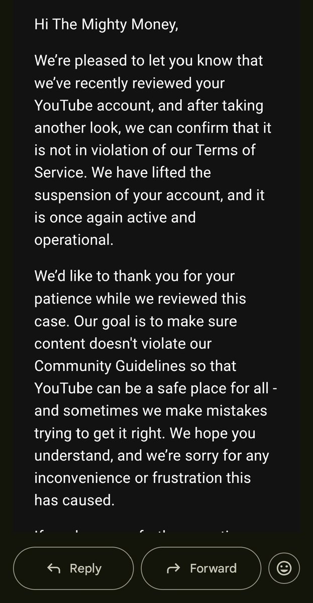 The_FinanceNote's tweet photo. @fuse_flame @TeamYouTube My channel was also suspended, even put up a Petition but it got rejected. I mailed the internal team of YT, fortunately my channel got restored. https://t.co/pBazQ2nwYw