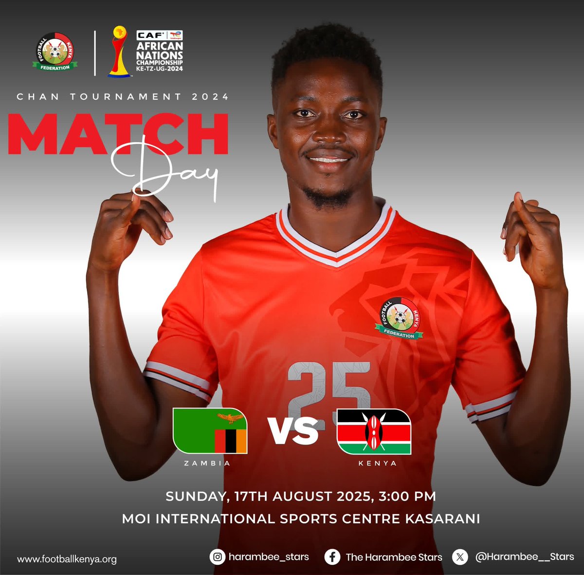 🟢 | BEST WISHES 

Our own Sylvester Owino on Match Day poster as Harambee Stars (read Gor Mahia) take on Zambia at Kasarani in final CHAN Group stage match today. 

Sisi tuko soko leo tena tunaeza sign another player. Mnataka nani? 

All the best to Stars 

#Sirkal  |