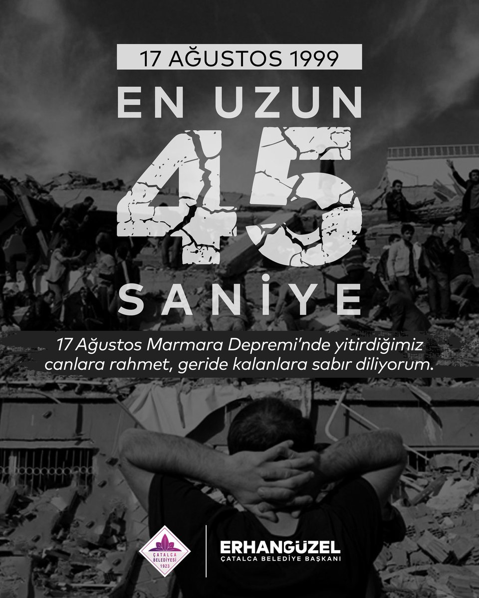 17 Ağustos 1999

Ülkemizin en büyük felaketlerinden biri olan Marmara Depremi’nin 26. yılında, hayatını kaybeden vatandaşlarımızı rahmetle anıyor, yakınlarına sabır diliyoruz.

Deprem gerçeğini unutmadan; daha güvenli, dirençli ve yaşanabilir şehirler inşa etme sorumluluğuyla