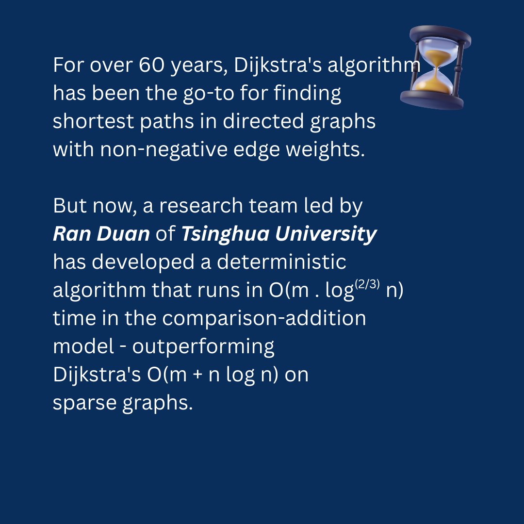 TronLabz's tweet photo. Dijkstra ruled shortest paths for 60+ yrs 🧭
Now a new algorithm beats it on sparse graphs 🚀
What it means for you:
⚡ Faster maps
📦 Quicker deliveries
🌐 Smoother internet
🤖 Smarter AI

Science you don’t see, but feel every day 💡

#Tech #AI #Innovation #Algorithms https://t.co/D99C58qVju