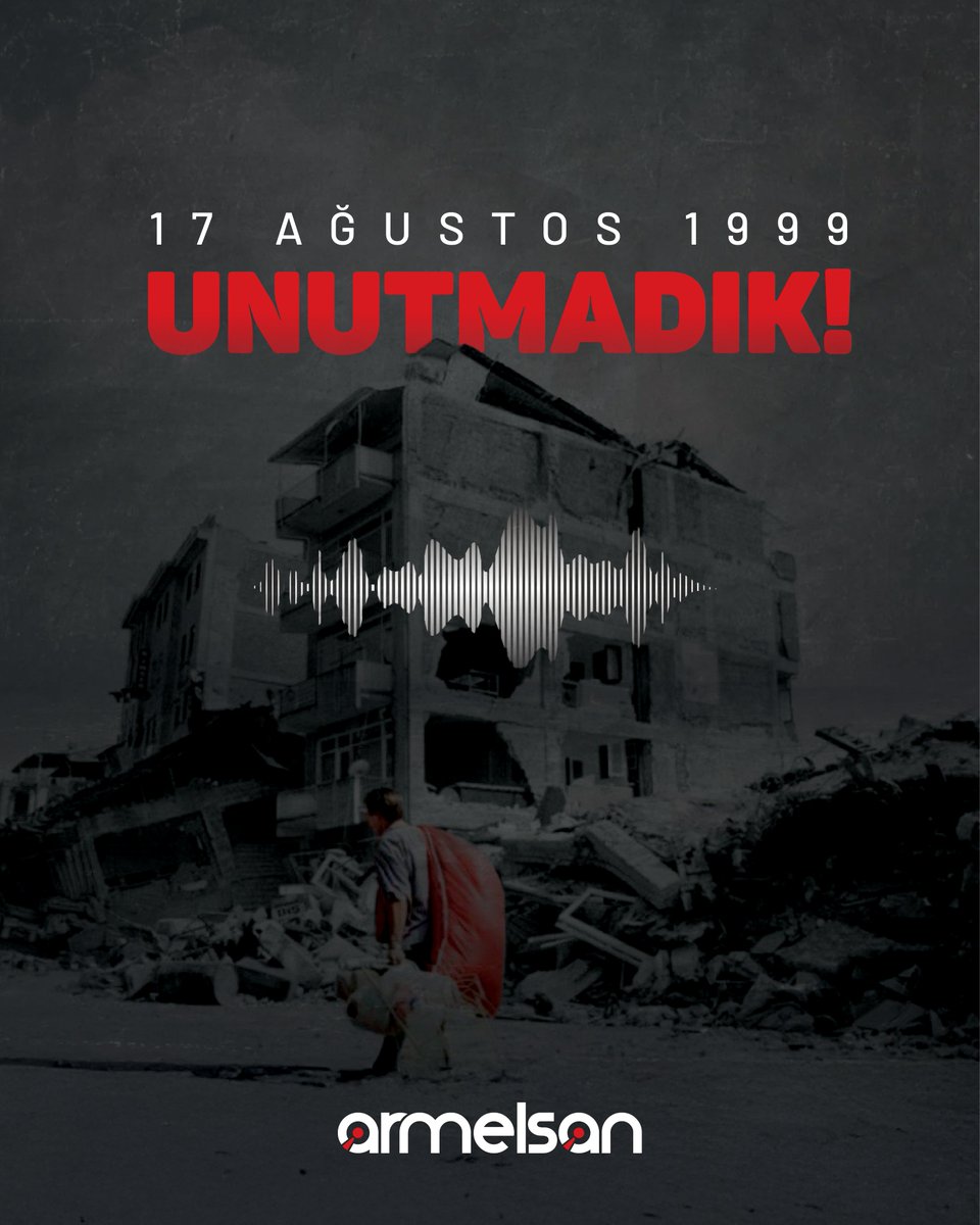 SavunmaArmelsan's tweet photo. 17 Ağustos 1999 Marmara Depremi’nin 26. yıldönümünde depremin hüznü ve acısını halen hissediyoruz. Vefat eden vatandaşlarımıza yüce Allah’tan rahmet, geride kalan kederli ailelerine ve aziz milletimize bir kez daha başsağlığı diliyoruz. 🇹🇷🇹🇷🇹🇷

#ARMELSAN https://t.co/d0yHQFiA7g