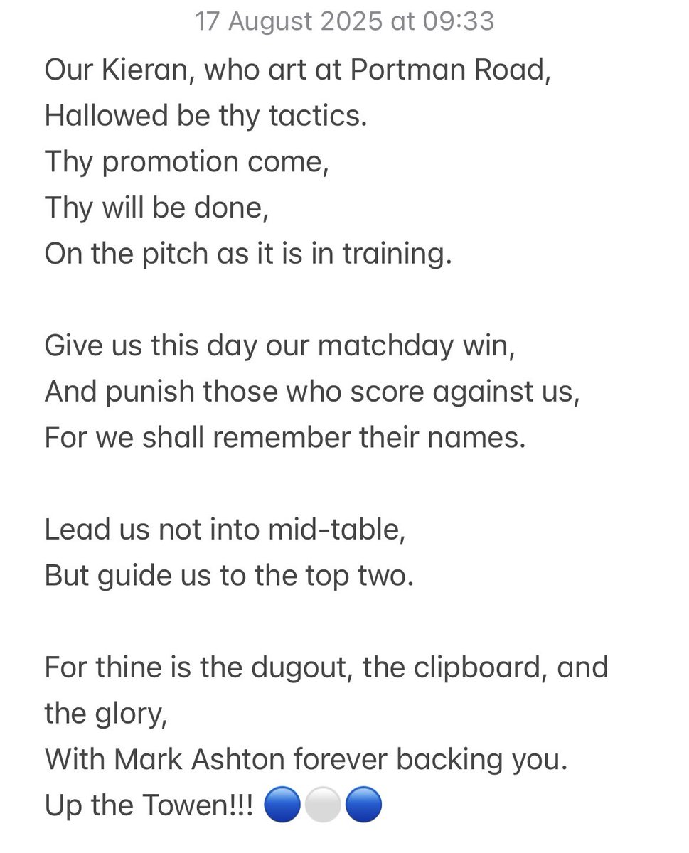 Seeing as we’re off to our football church on this fine Sunday morning, thought it’s only right to say a prayer to the football gods! #itfc