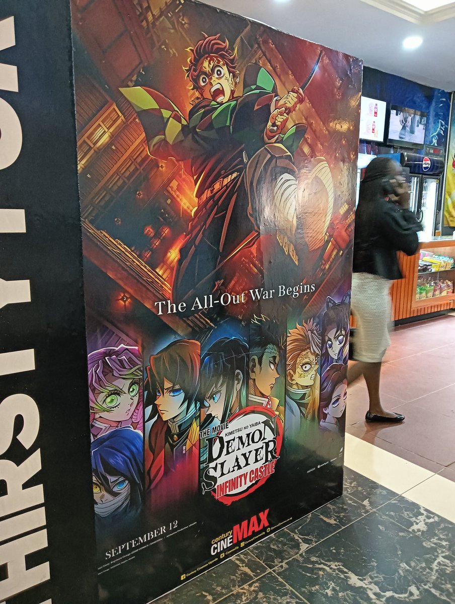 exitworker's tweet image. カンパラの映画館入ったら鬼滅の刃無限城編のポスターを発見！　9月12日公開だそう。アフリカで炭治郎たちに遭遇するとはちょっと感動。#アフリカ縦断　#ウガンダ