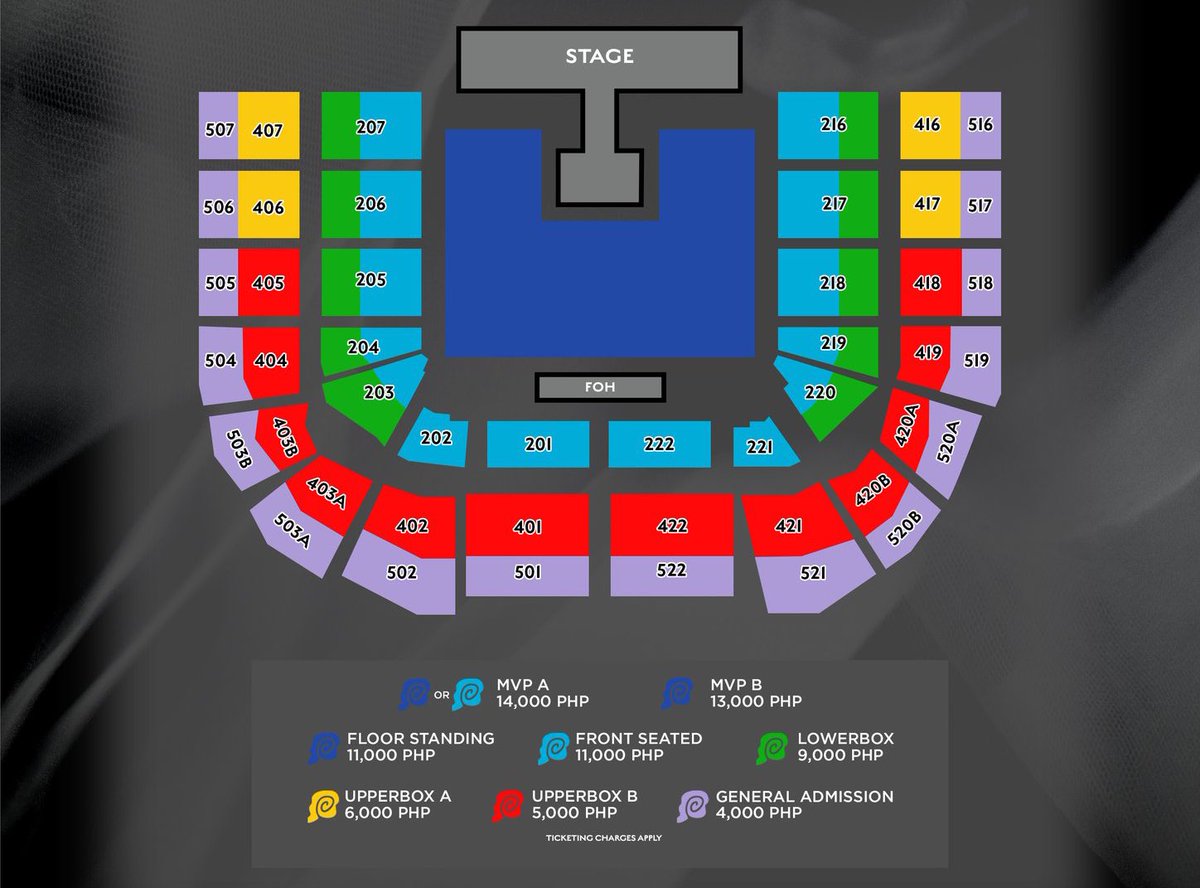 Manually counted as of 2PM today Aug 17.

62 Days until D-DAY 

Available number of seats
✨MVP A: 12 (207 only Row A-D)
💙Front seated: 866 (Row E-I)
💚Lower box: 1010 (Row J-P)
💛Upper box A: 334
❤️Upper box B: 732
💜Gen Ad: 414

Total: 3368