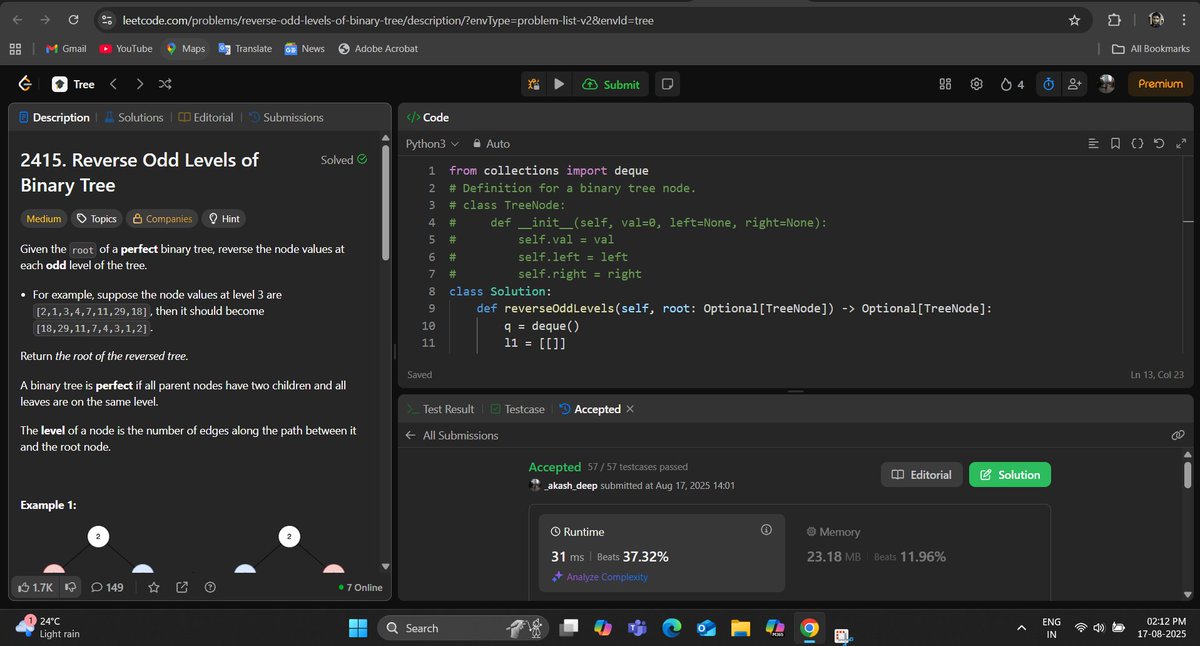 _deep_star's tweet photo. Hello All, I have completed #Day593 of #365DaysofCode Challenge with @scaler_official
Question: Reverse Odd Levels of Binary Tree
discord link: https://t.co/KZjzYqsRFf
#letsconnect #scalerdiscordcommunity #codewithscaler #365daysofcodescaler #365DaysofCode https://t.co/Y4YRtULAPr
