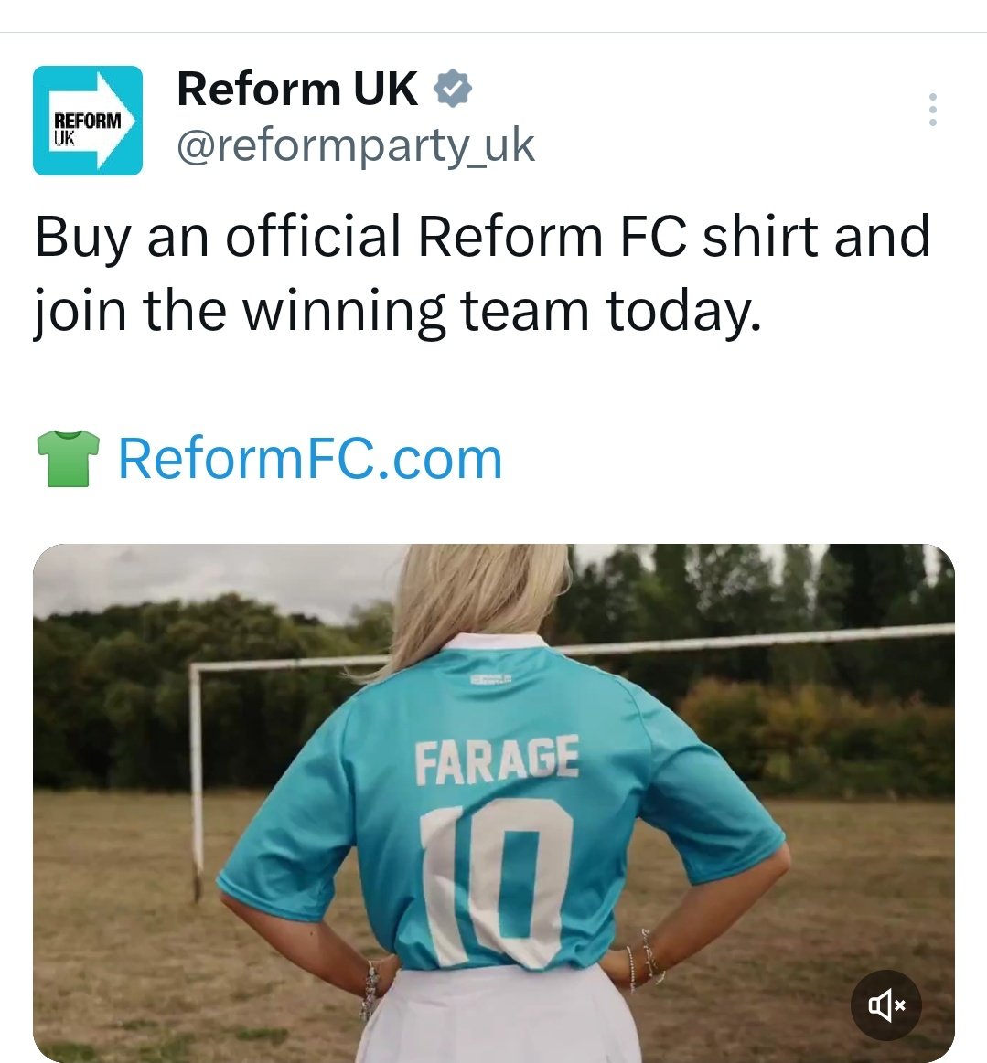 Parody_PM's tweet image. Farage is flogging Reform FC shirts. Any idea what the 'FC' might stand for..?