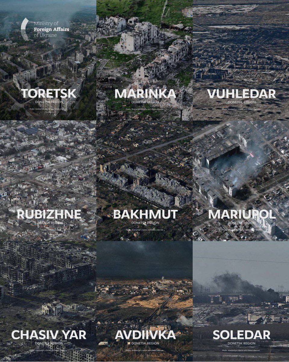 🇺🇦💔 All these cities are located in Ukraine’s Donetsk and Luhansk regions. 

All these cities have been already reduced to ashes by the Russian army.