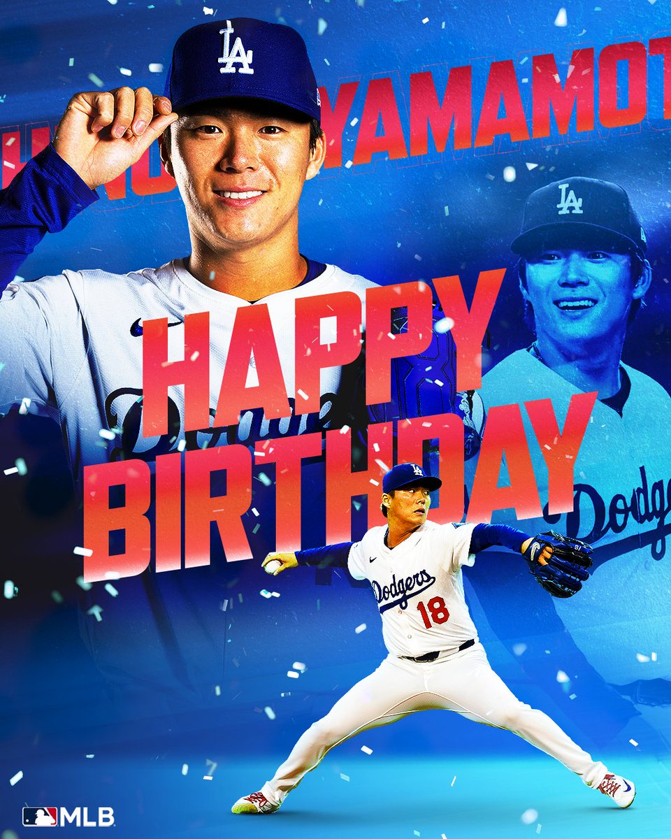 【 #ドジャース 】今日8月17日は #山本由伸 投手の27歳の誕生日🎂
メジャー初年度にワールドシリーズ制覇を経験、2年目の今季は二桁勝利を達成するなど素晴らしい活躍を続けている山本投手に、今後も熱い応援をよろしくお願いします✨