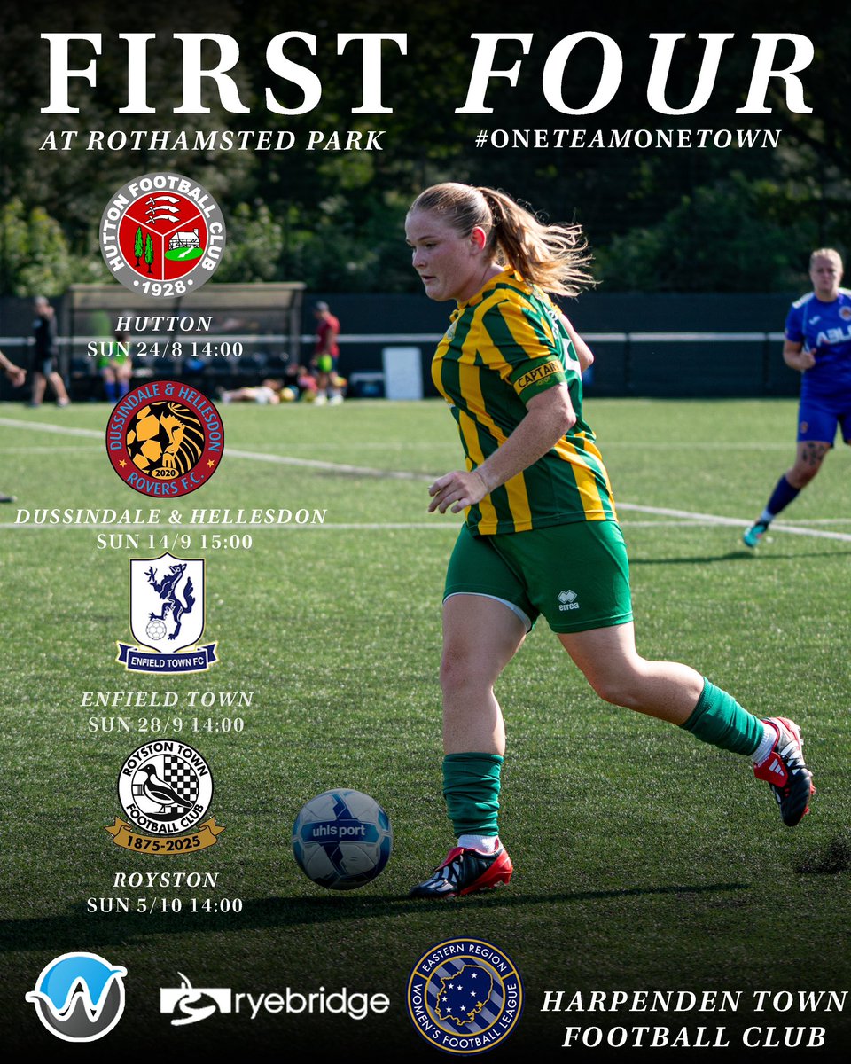 FIRST FOUR

Our first four league fixtures &amp; first four at Rothamsted Park!

#OneTeamOneTown🟡🟢🦌