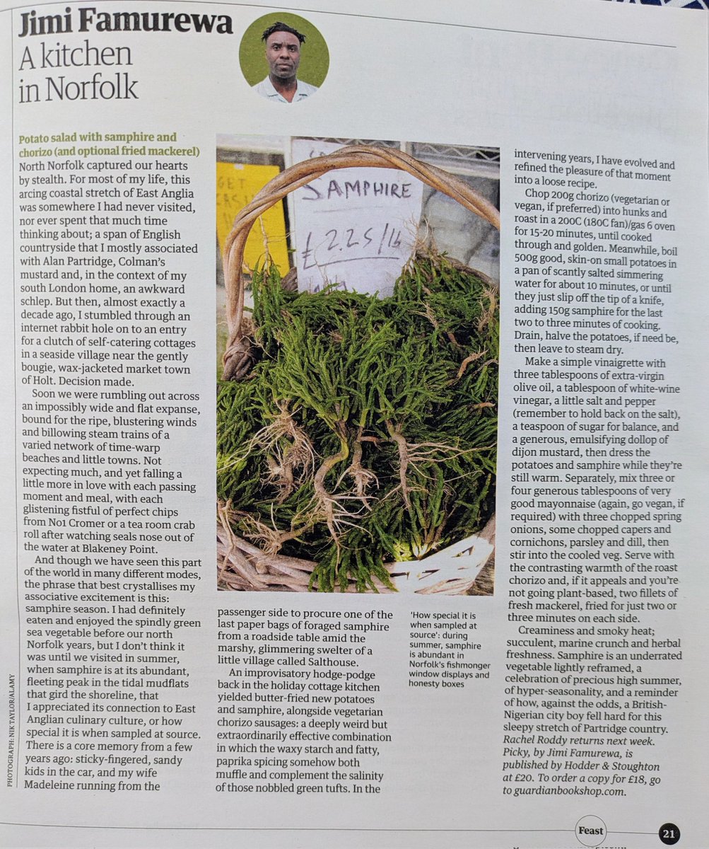 HowardsPlate's tweet photo. I don't know why @Jimfam's Kitchen in Norfolk article isn't online, but here it is.

"#Northnorfolk captured our hearts by stealth."

"...the phrase that best crystallises my associative excitement is this: #samphire season." https://t.co/yZcLqCjEoT