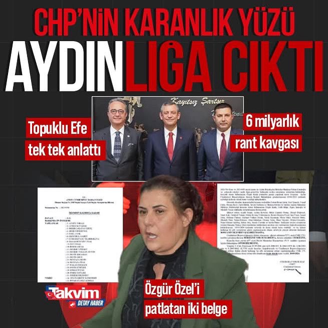 fatihgurer09's tweet photo. CHP'NİN KARANLIK YÜZÜ "AYDIN"LIĞA ÇIKTI!

📌Özlem Çerçioğlu CHP'deki imar mafyasının foyasını çıkardı! 

📍Özgür Özel'i belgelerle patlattı 

👉🏻Kuşadası'nda 6 milyarlık rant kavgası: Başroldeki iki isim

https://t.co/eu3eCzsAXB https://t.co/HbcwwVUv2p